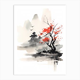 Japanese Scenic Painting Sumi-e Art Print