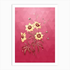 Vintage Coreopsis Elegans Botanical in Gold on Viva Magenta n.0784 Art Print