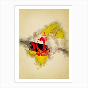 Brunei Flag Vintage Art Print