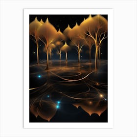 Golden Trees In The Night 1 Art Print