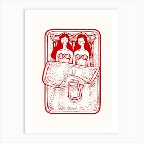 Mermaid Sardines Red Print Art Print