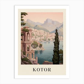 Kotor Montenegro 4 Vintage Pink Travel Illustration Poster Art Print