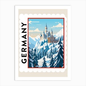 Retro Winter Stamp Poster Schloss Neuschwanstein Germany 1 Art Print