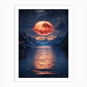 Red Moon Over Water Art Print