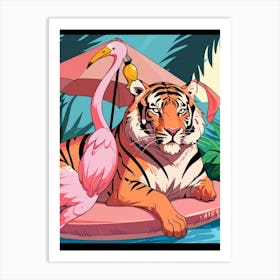 Tiger And Flamingo Art Print