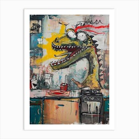 Abstract Graffiti Dinosaur In The Kitchen 1 Art Print