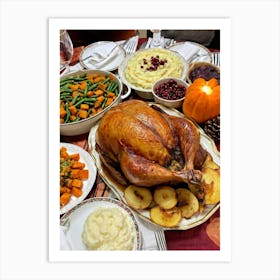 An Inviting Traditional Thanksgiving Feast Is Spread Out Highlighting A Tenderly Roasted Turkey Wit (3) Art Print