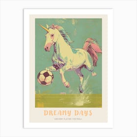 Storybook Style Unicorn Playing Football Poster Art Print