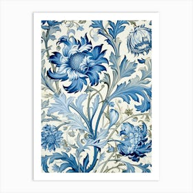 Blue And White Floral Wallpaper Art Print