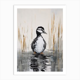 Black & White Duckling In The Grass 1 Art Print