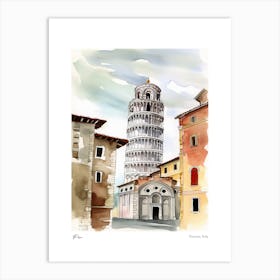 Pisa, Tuscany, Italy 3 Watercolour Travel Poster Art Print