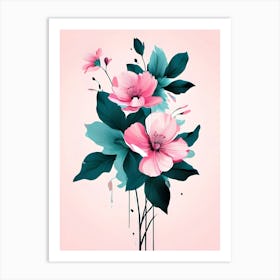 Pink Flowers On A Pink Background 1 Art Print