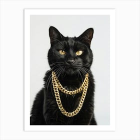 Black Cat With Gold Chains Art Print