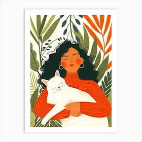 Cat And Woman Art Print