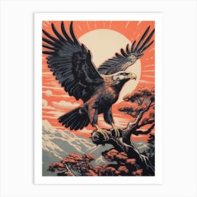 Vintage Bird Linocut Eagle 4 Art Print