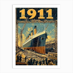 Aihrgdesign A Vintage Engineering Poster Showing The Titanic 8 Art Print