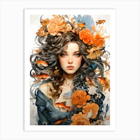 Girl With Flowers Art Print