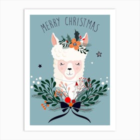 Merry Christmas Llama 1 Art Print