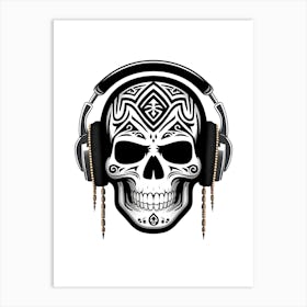 Skull With Headphones Art Print