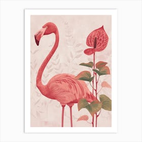 Jamess Flamingo And Anthurium Minimalist Illustration 3 Art Print