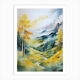 Watercolor Of Mountains Art Print