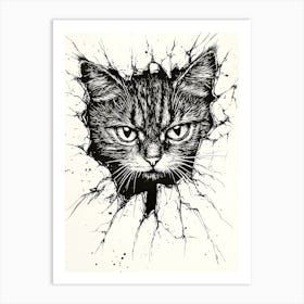 Angry Cat Watching from Wall Hole 11 Art Print