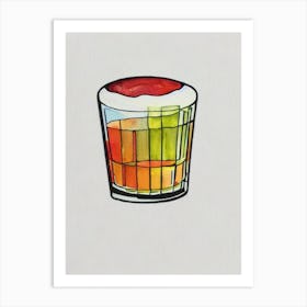 Bourbon Sour Minimal Line Drawing With Watercolour Cocktail Poster Art Print