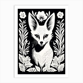 Linocut Fox Illustration Black 6 Art Print