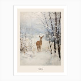 Vintage Winter Animal Painting Poster Fawn Art Print