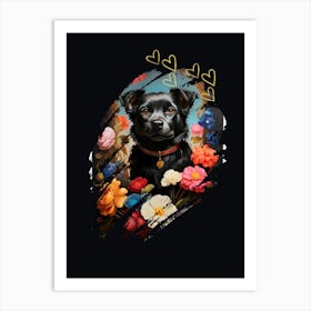 Dog With Flowers Art Print