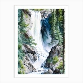 Icicle Creek Falls, United States Water Colour  (1) Art Print