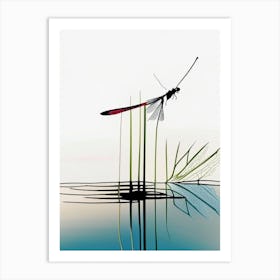 Dragonfly On Lake Abstract Line Drawing 2 Art Print