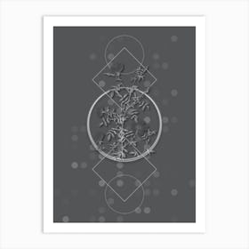 Vintage Hedge Rose Botanical with Line Motif and Dot Pattern in Ghost Gray Art Print