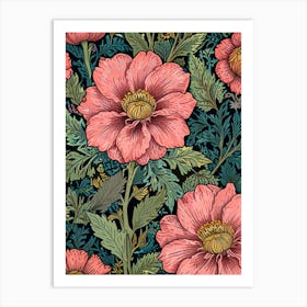 William Morris Pink Flowers Wallpaper Art Print