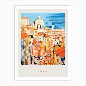 Lisbon Portugal 4 Orange Drawing Poster Art Print