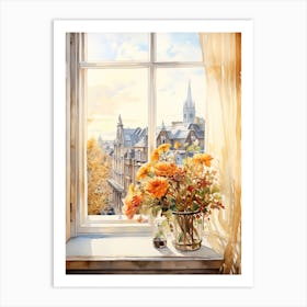 Window View Of Reykjavik Iceland In Autumn Fall, Watercolour 1 Art Print