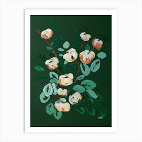 Celadon Flowers And Leaves Dark Green Art Print