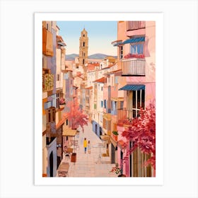 Malaga Spain 3 Vintage Pink Travel Illustration Art Print