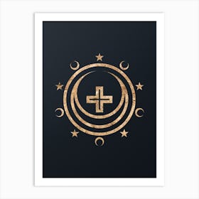 Abstract Geometric Gold Glyph on Dark Teal n.0369 Art Print