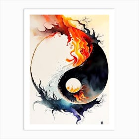 Fire And Water 4 Yin And Yang Japanese Ink Art Print