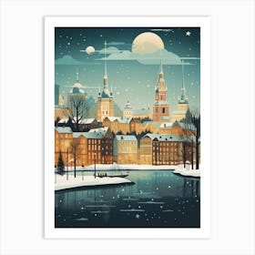 Winter Travel Night Illustration Helsinki Finland 3 Art Print