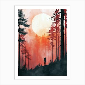 Sunset In The Forest, Boho Art Print