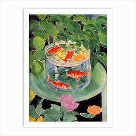 Goldfish In A Bow With Plants And Flowers L Illustration Matisse Style Art Print