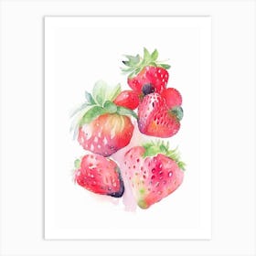 Bunch Of Strawberries, Fruit, Pastel Watercolour Art Print