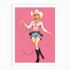 Happy Cowgirl Pink Illustration 1 Art Print