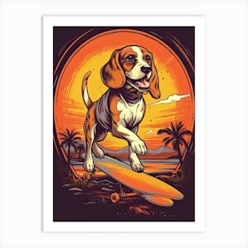 Beagle Dog Skateboarding Illustration 3 Art Print