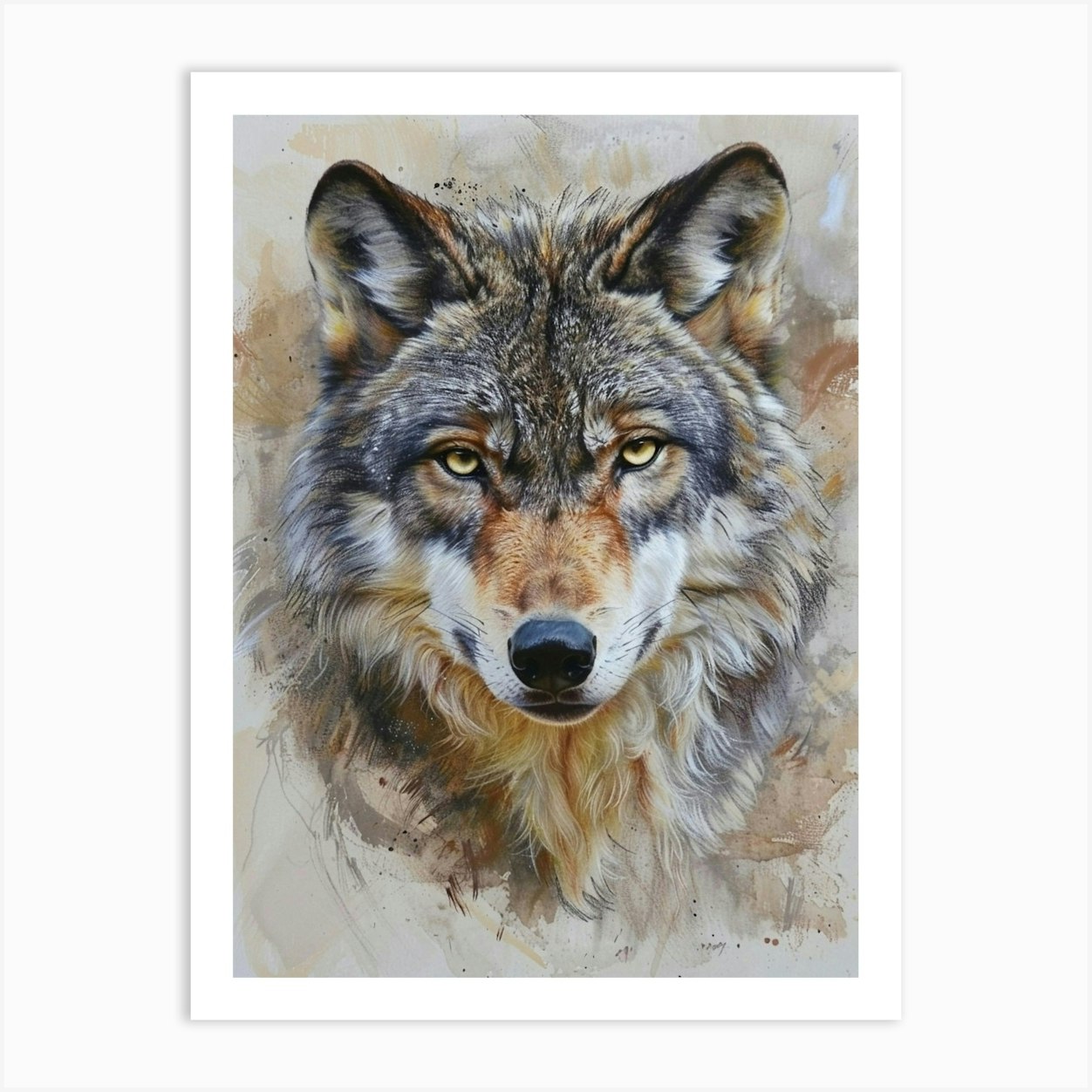 Timber Wolf Pastel Watercolour 2 Art Print by Critter Crafts