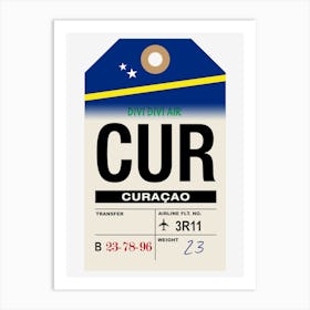 Curaçao (CUR) Caribbean Netherlands Vintage Airline Luggage Tag Art Print