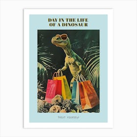 Dinosaur With Shopping Bags Retro Collage Poster Art Print