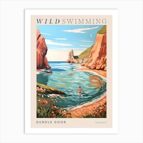 Wild Swimming At Durdle Door Dorset Poster Art Print